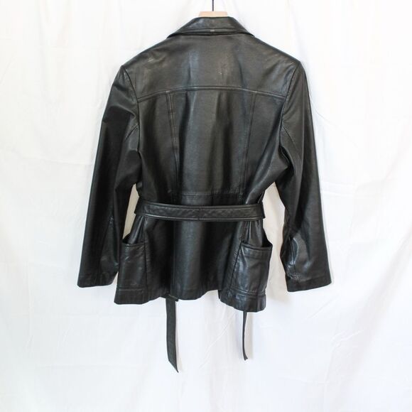 Wilson’s Black Leather Women’s Tie Front Jacket Large - Picture 3 of 8